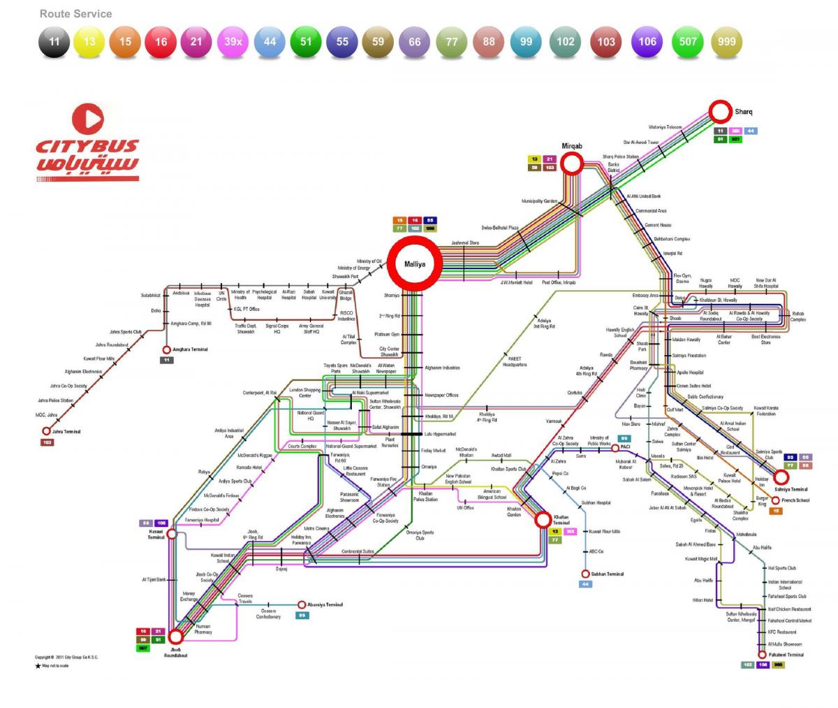 クウェート市バス999路線図